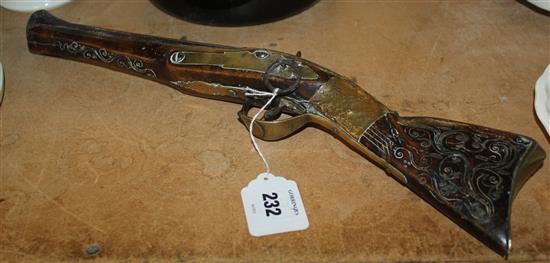 A 19th century Turkish percussion cap blunderbuss pistol, 17.5in.